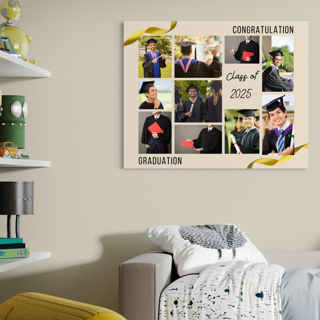 Tablou canvas decorativ cu colaj foto cu absolventi in togi
